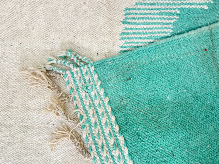 Flatweave Moroccan Rug – Abstract Turquoise &amp; Pink Wool Carpet