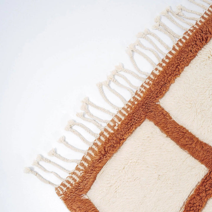 Custom Brown &amp; Cream Moroccan Wool Rug – Grid Design