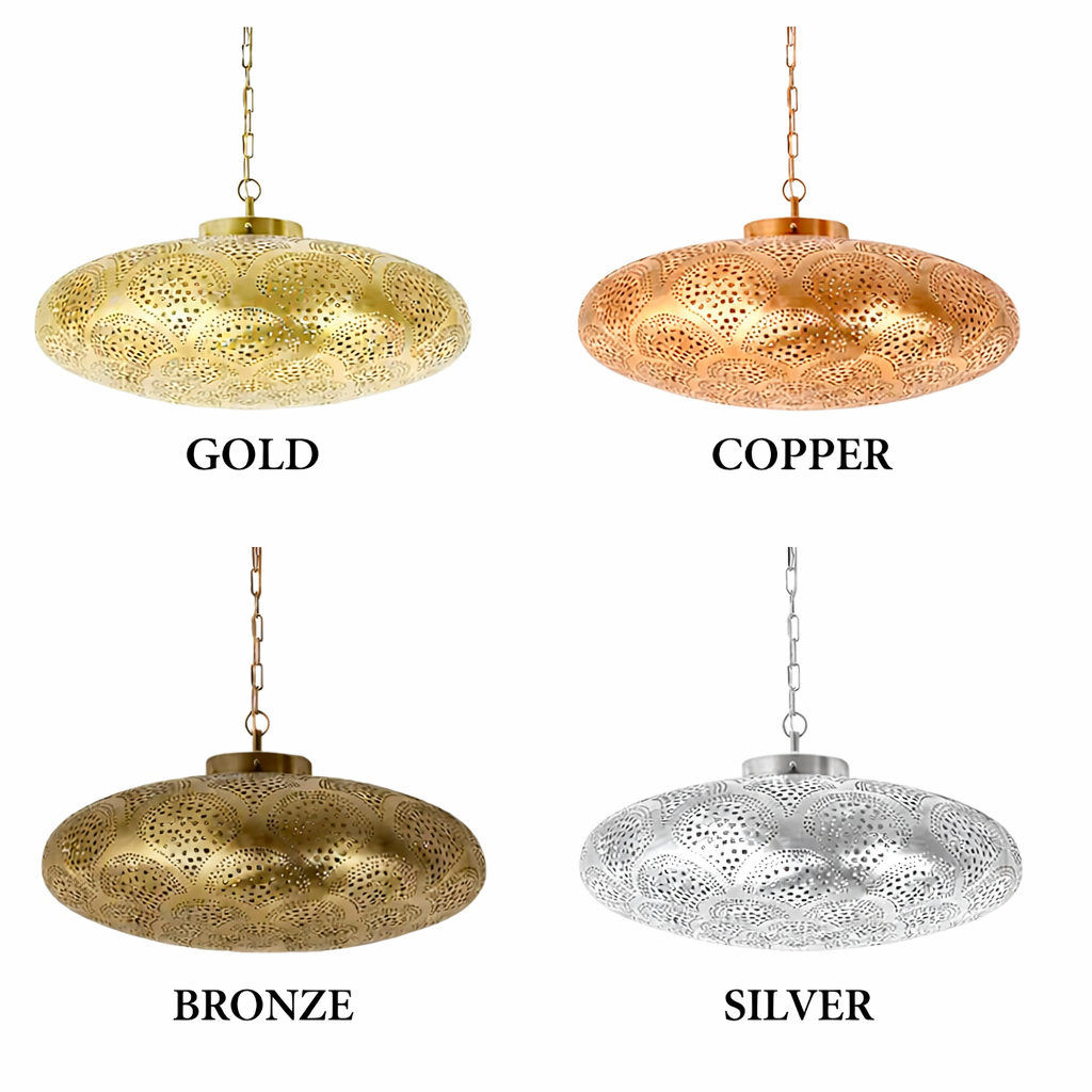 Handmade Moroccan Brass Flush Mount Ceiling Light – Intricate Shadow Pendant Lamp