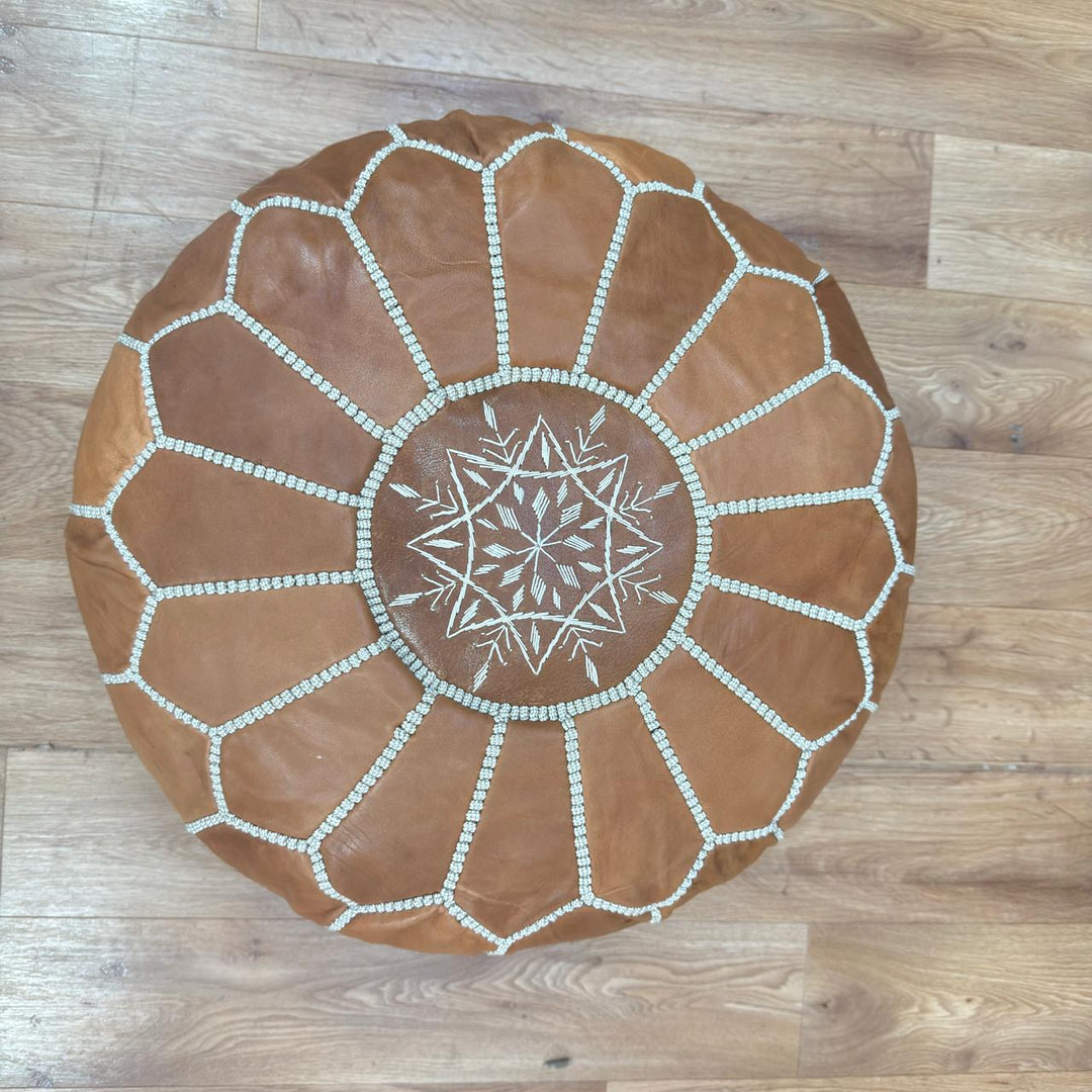 Handcrafted Genuine Moroccan Leather Pouf – Tan Brown