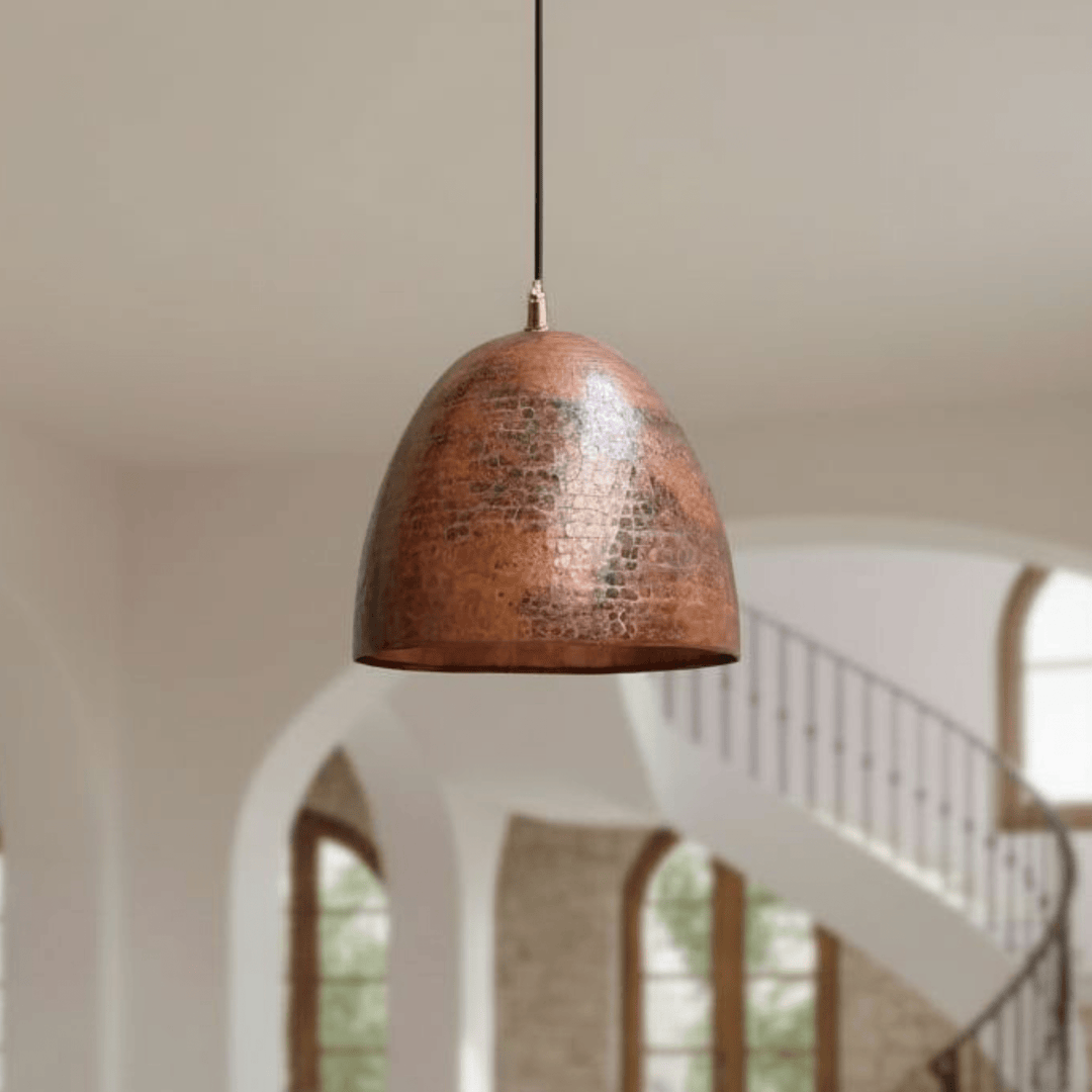 Handcrafted Rustic Copper Dome Pendant Light – Hammered Ceiling Lamp