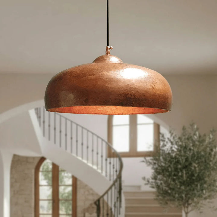 Handmade Rustic Copper Pendant Light – Solid Copper Artisan Ceiling Lamp