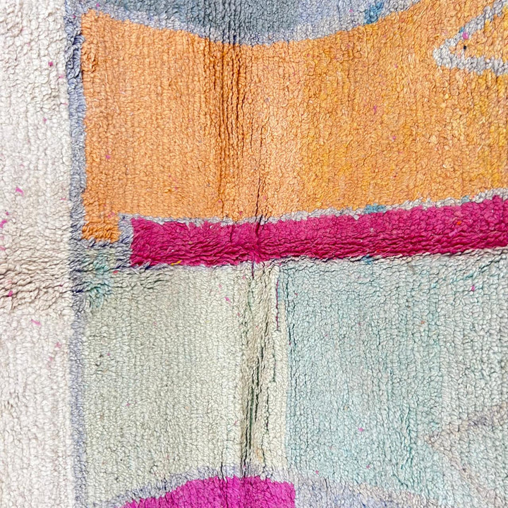 Vintage Moroccan Wool Rug – Pink &amp; Mustard Geometric Berber Carpet 745
