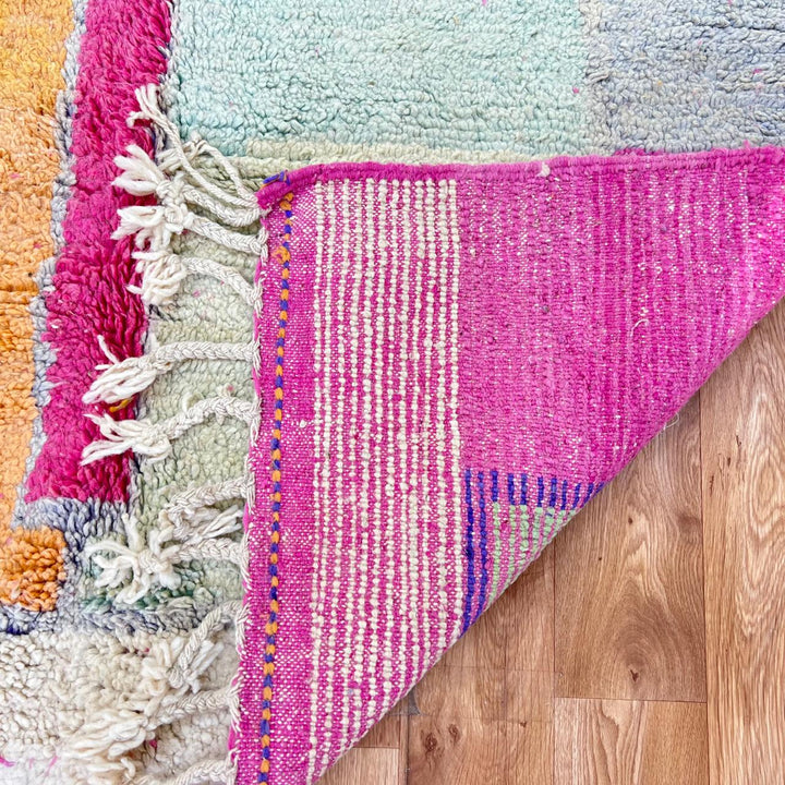 Vintage Moroccan Wool Rug – Pink &amp; Mustard Geometric Berber Carpet 745