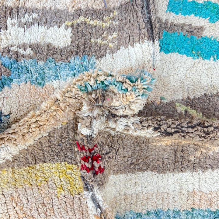 Vintage Moroccan Wool Rug – Neutral Beige &amp; Aqua Berber Carpet 915