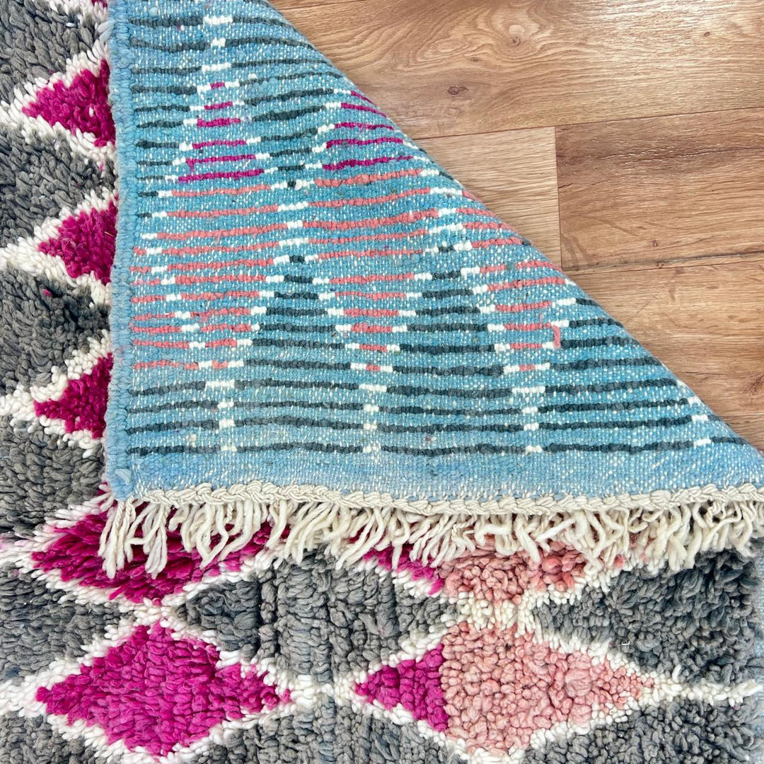 Vintage Moroccan Wool Rug – Pink &amp; Gray Diamond Berber Carpet 788
