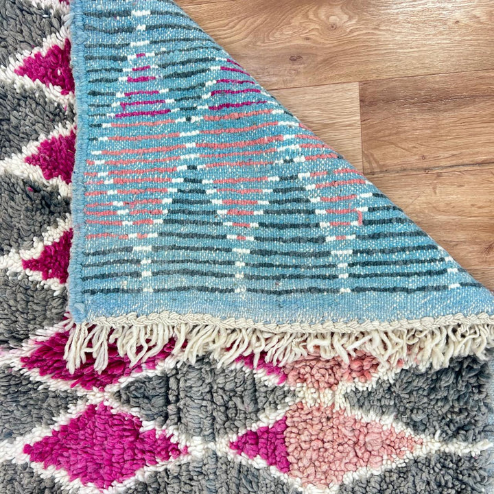 Vintage Moroccan Wool Rug – Pink &amp; Gray Diamond Berber Carpet 788