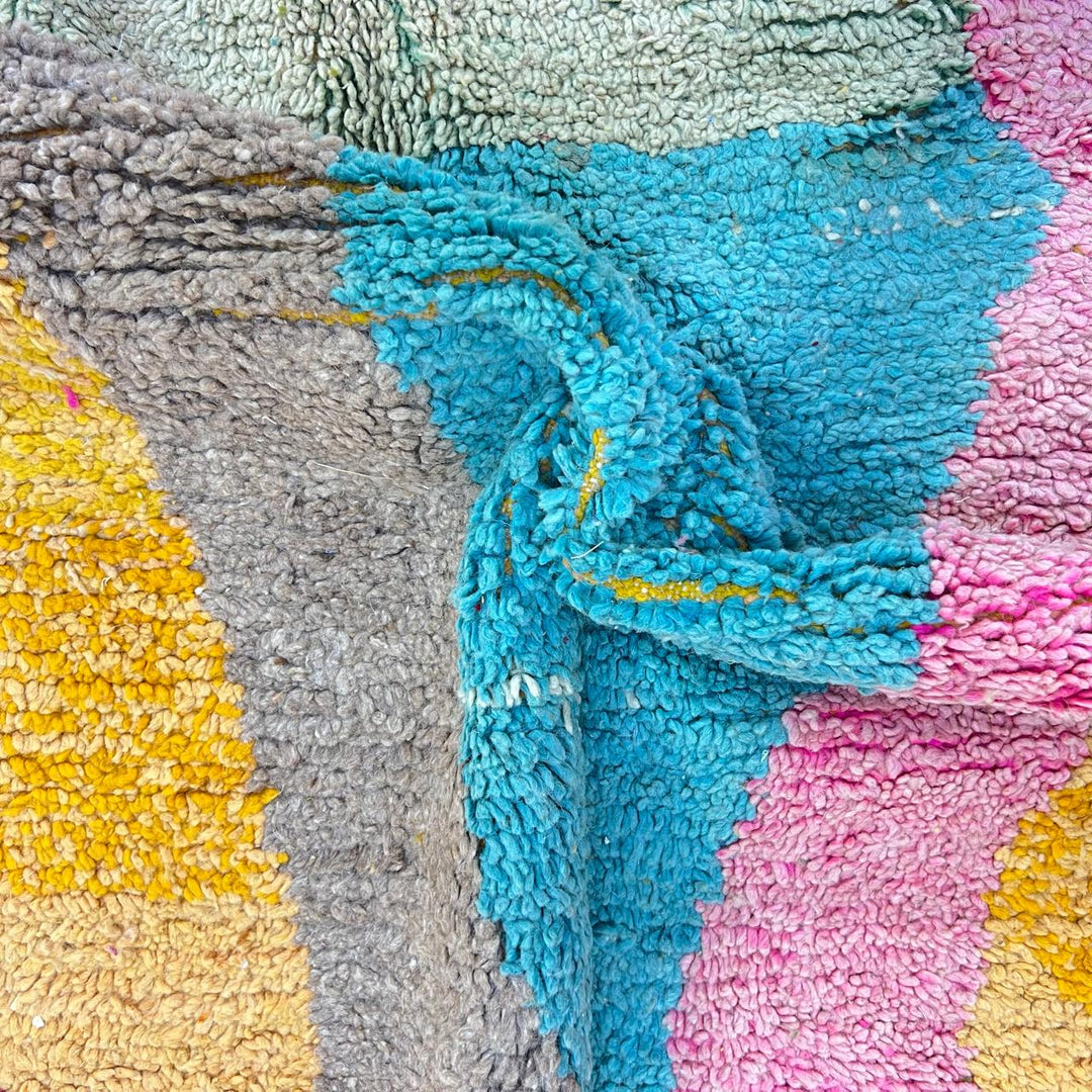 Vintage Moroccan Wool Rug – Yellow &amp; Pink Abstract Berber Carpet 763