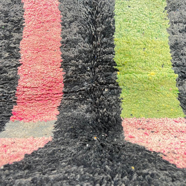 Vintage Moroccan Wool Rug – Modern Black &amp; Green Abstract Carpet 731
