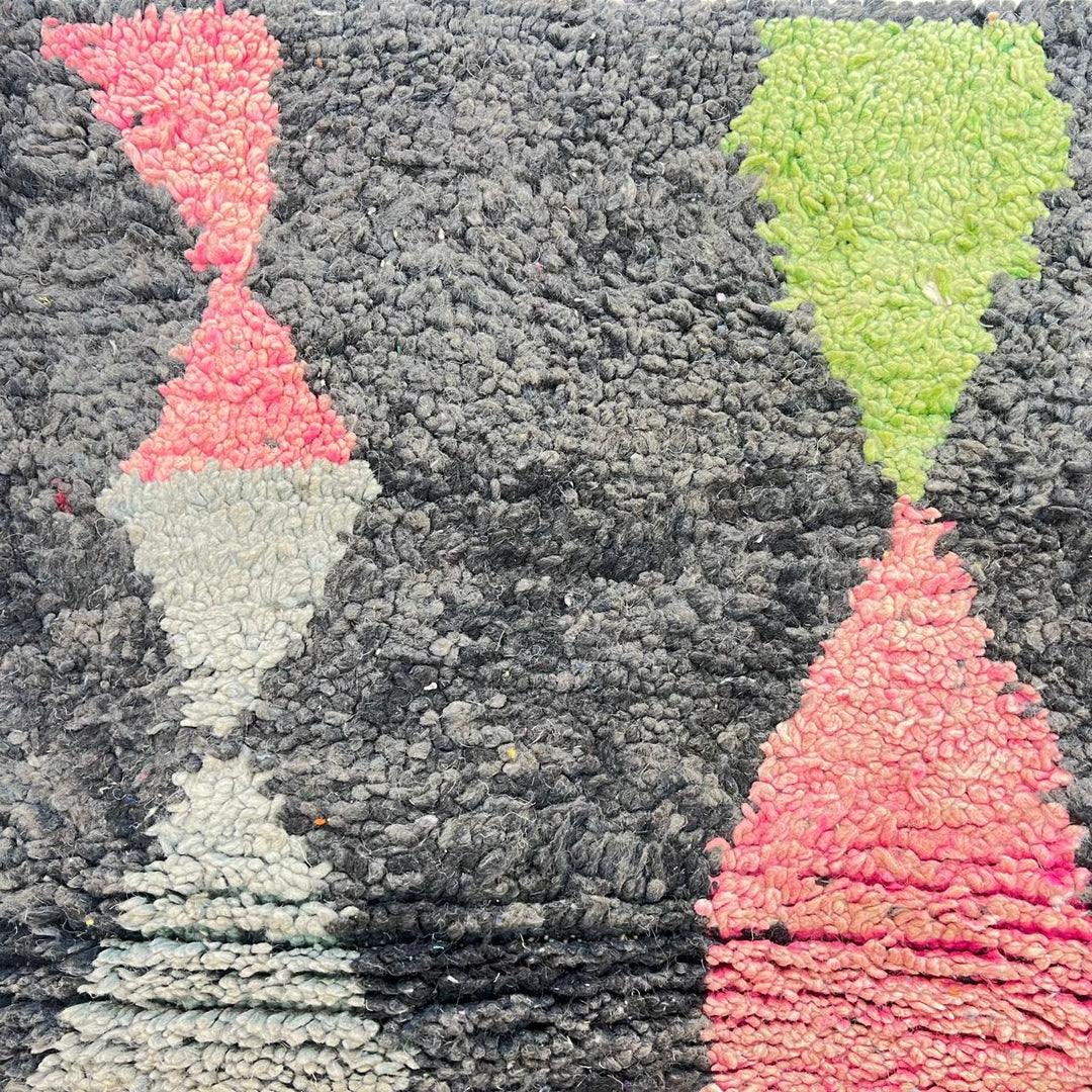 Vintage Moroccan Wool Rug – Modern Black &amp; Green Abstract Carpet 731