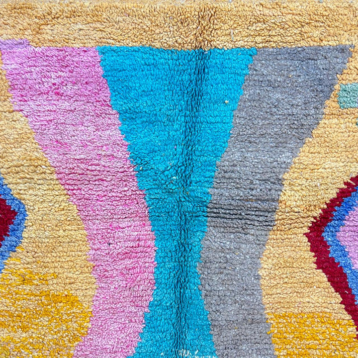 Vintage Moroccan Wool Rug – Yellow &amp; Pink Abstract Berber Carpet 763