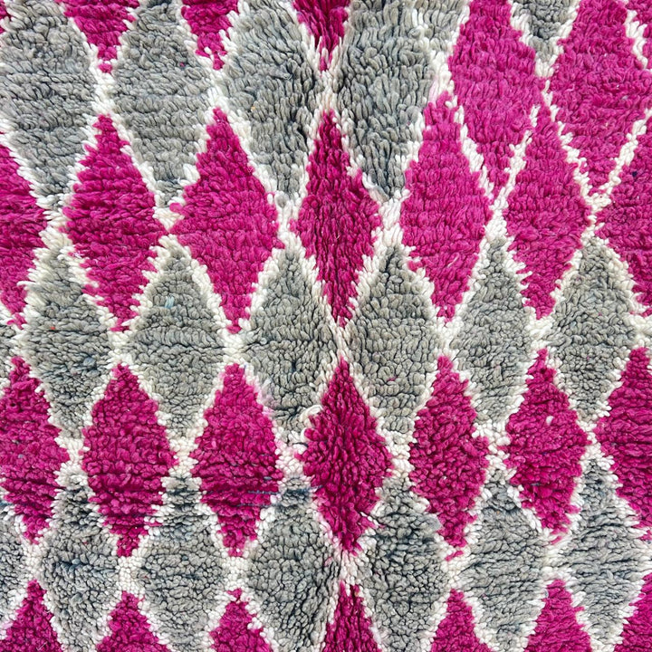 Vintage Moroccan Wool Rug – Pink &amp; Gray Diamond Berber Carpet 788