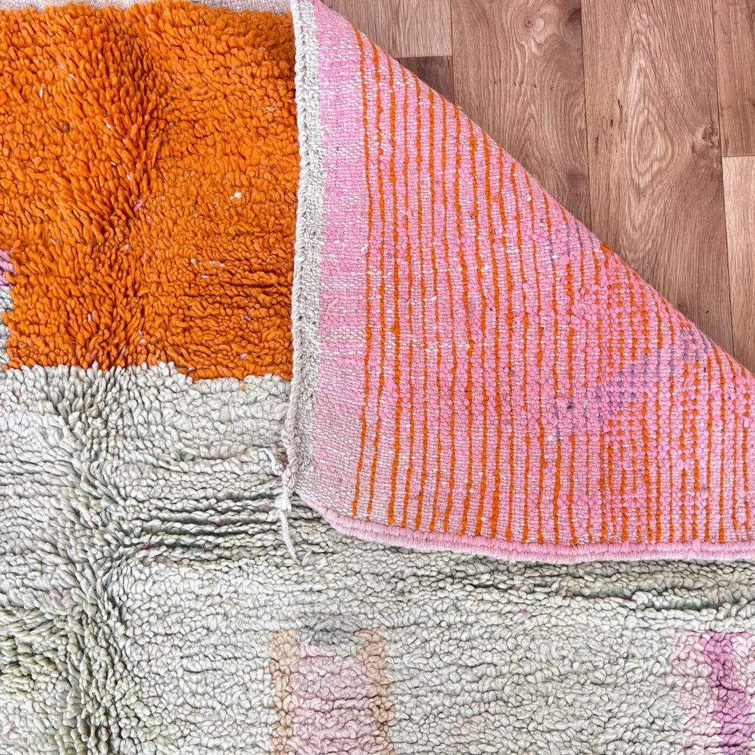 Vintage Moroccan Wool Rug – Orange &amp; Pink Abstract Berber Carpet 732