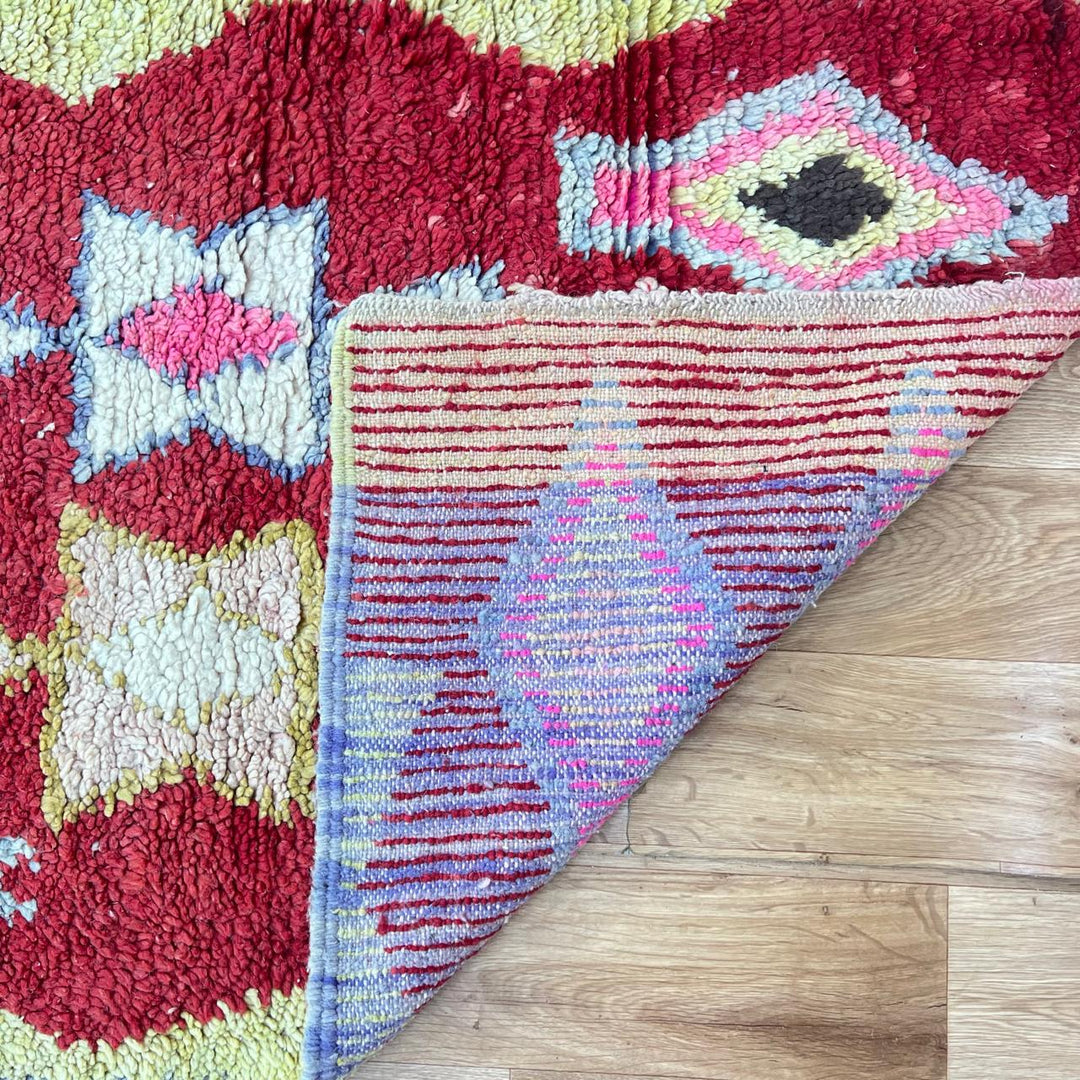 Vintage Moroccan Runner Rug – Red &amp; Yellow Berber Tribal Design 820