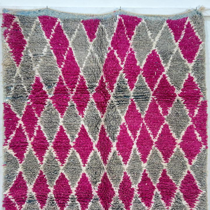 Vintage Moroccan Wool Rug – Pink &amp; Gray Diamond Berber Carpet 788