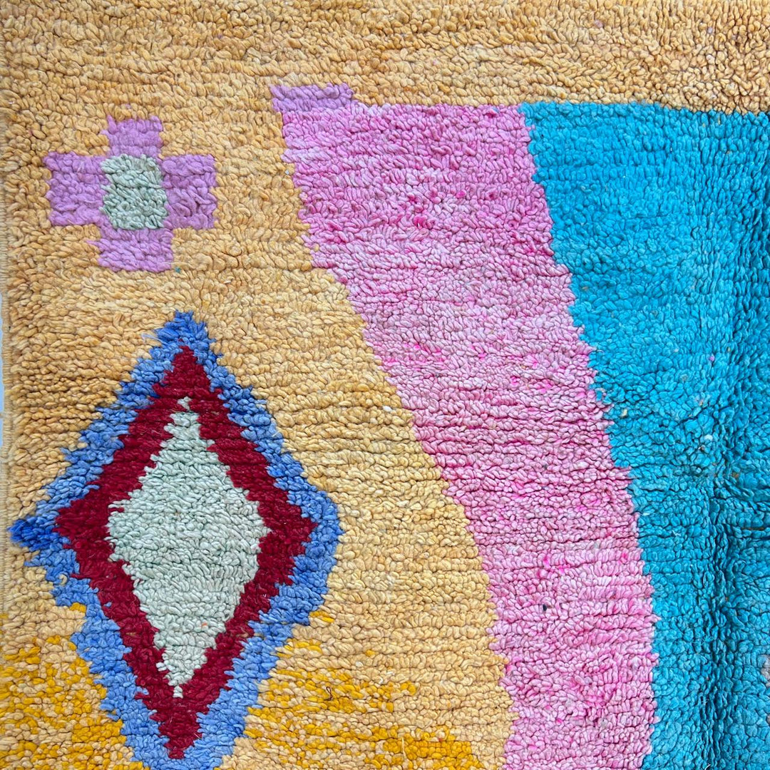 Vintage Moroccan Wool Rug – Yellow &amp; Pink Abstract Berber Carpet 763