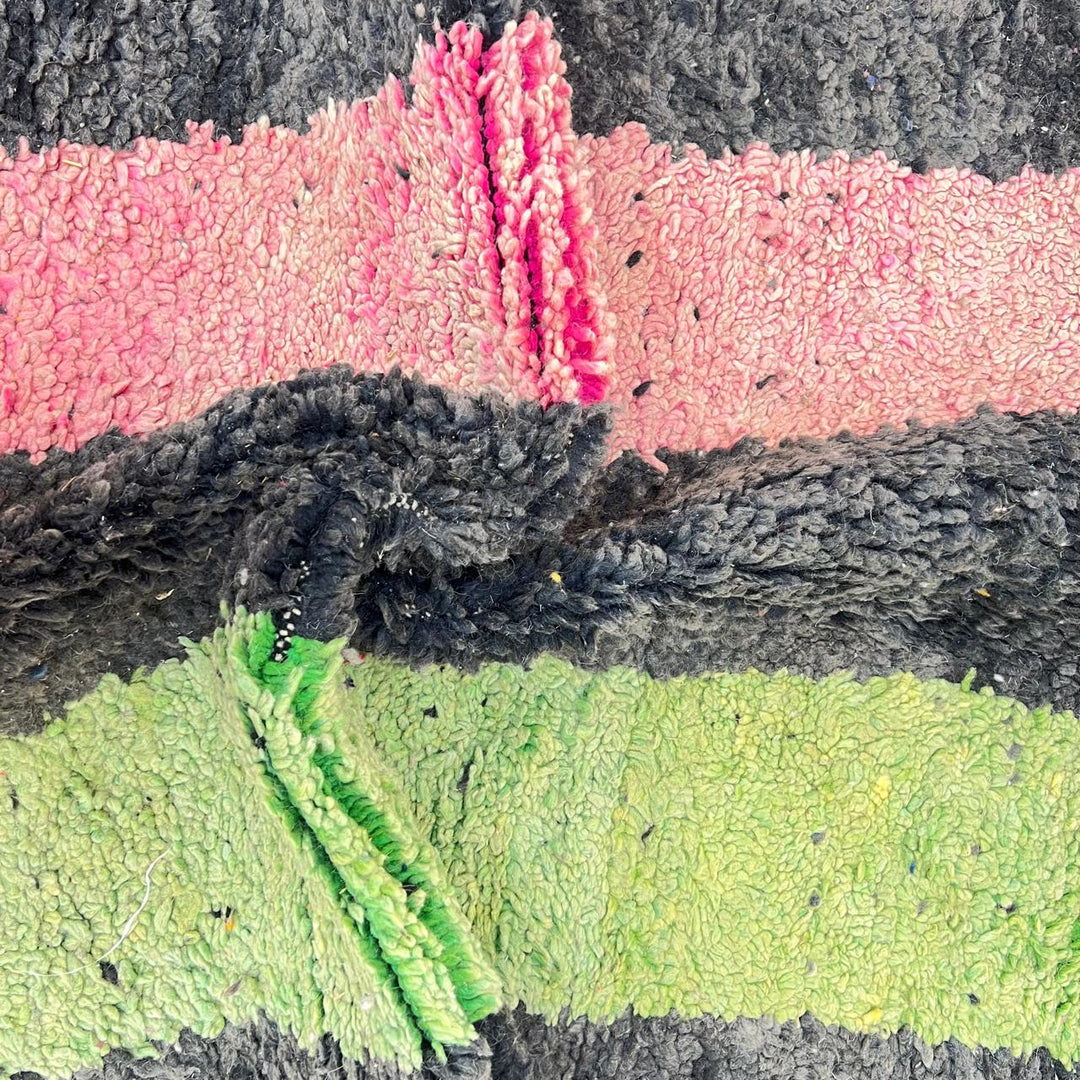 Vintage Moroccan Wool Rug – Modern Black &amp; Green Abstract Carpet 731