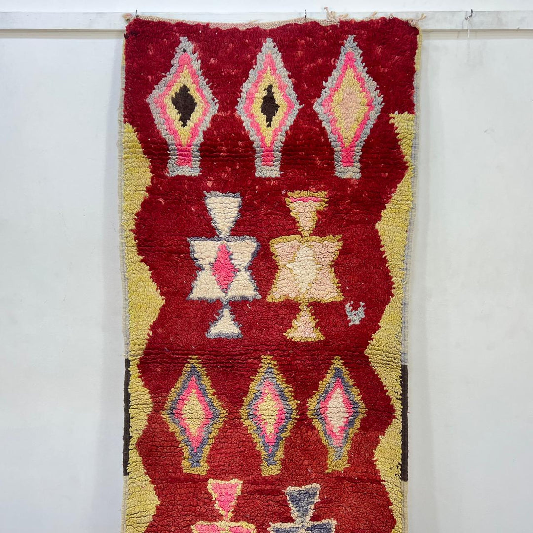 Vintage Moroccan Runner Rug – Red &amp; Yellow Berber Tribal Design 820